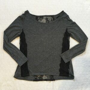 American Eagle Outfitters Long Sleeve Lace Insert Top Whimsigoth Gray W XS